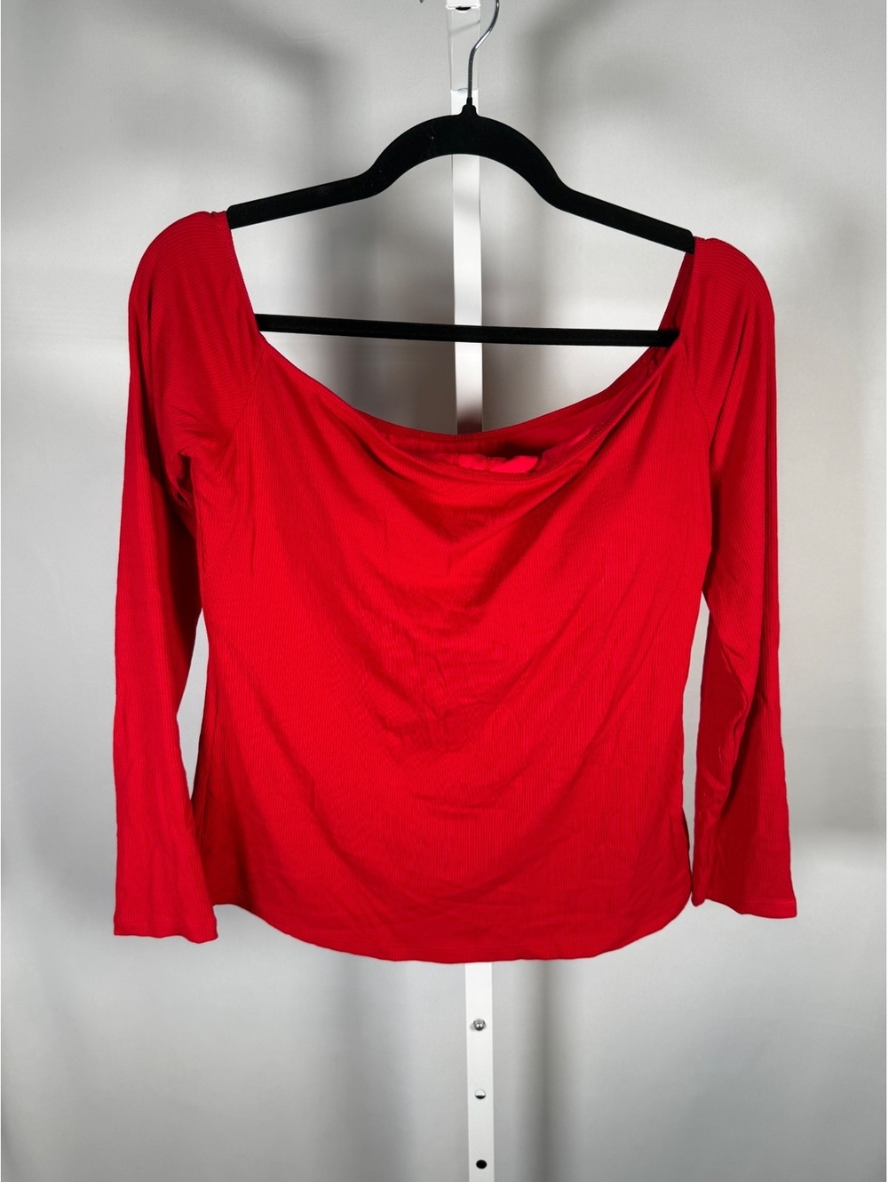 Halara Ribbed Knit Off Shoulder Long Sleeve 2-in-1 Casual Top Red Size Large - Picture 4 of 10